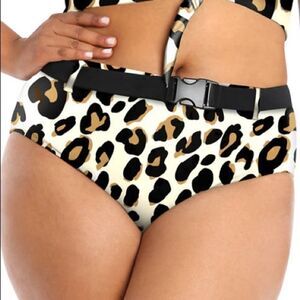 Lysa Kori Belted High Waist Cheetah Bikini Bottoms Leopard Print Black Tan